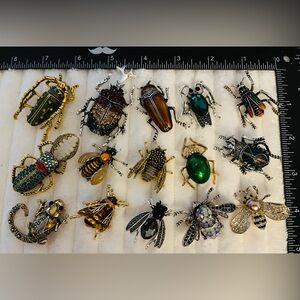 Lot 15 Vintage Style Insect Brooches Beetle Bee Cicada Mixed Rhinestone Enamel